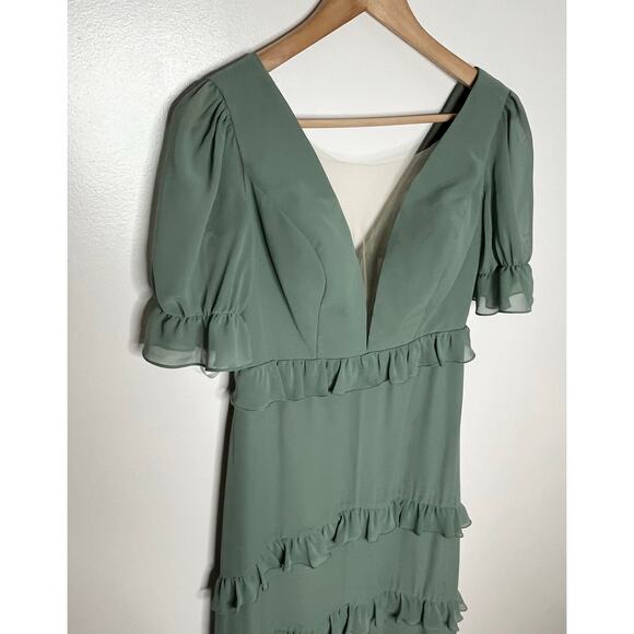 Revelry Harley Chiffon Tiered Maxi Dress 4 Sage Green Ruffle Wedding Guest - Picture 6 of 14